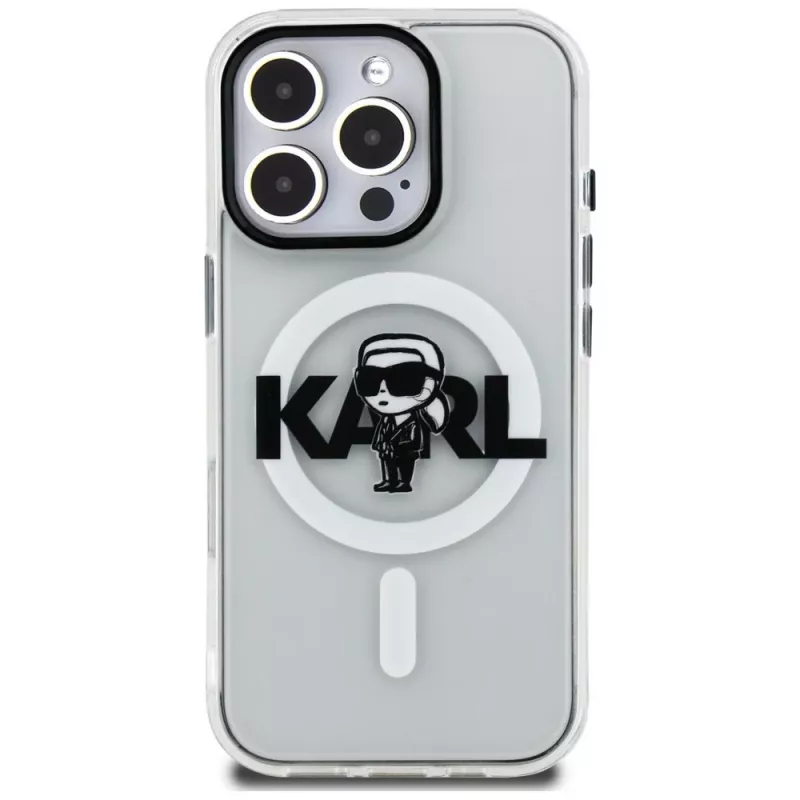 KARL LAGERFELD IML Karl Sketch Logo Custodia MagSafe per Apple iPhone 16 Pro, trasparente