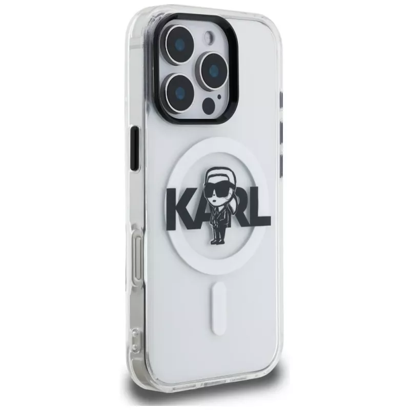 KARL LAGERFELD IML Karl Sketch Logo Custodia MagSafe per Apple iPhone 16 Pro, trasparente
