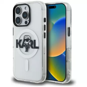 Karl Lagerfeld IML Karl Sketch Logo Custodia MagSafe per iPhone 16 Pro Max, trasparente