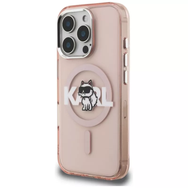 Karl Lagerfeld IML Choupette Sketch Logo Custodia MagSafe per iPhone 16 Pro rosa