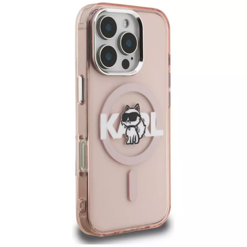 Karl Lagerfeld IML Choupette Sketch Logo Custodia MagSafe per iPhone 16 Pro rosa