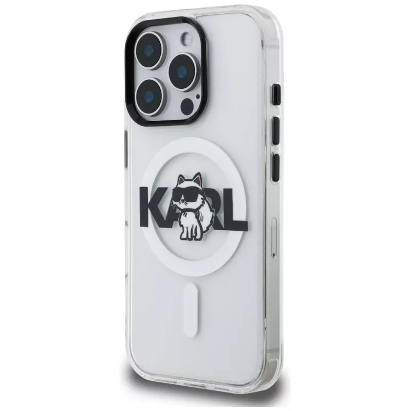 Karl Lagerfeld IML Choupette Sketch Logo Custodia MagSafe per iPhone 16 Pro, trasparente