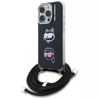 KARL LAGERFELD IML Custodia Crossbody con Karl & Choupette Head per Apple iPhone 16 Pro Max, nero