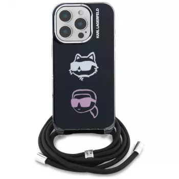 KARL LAGERFELD IML Custodia Crossbody con Karl & Choupette Head per Apple iPhone 16 Pro Max, nero
