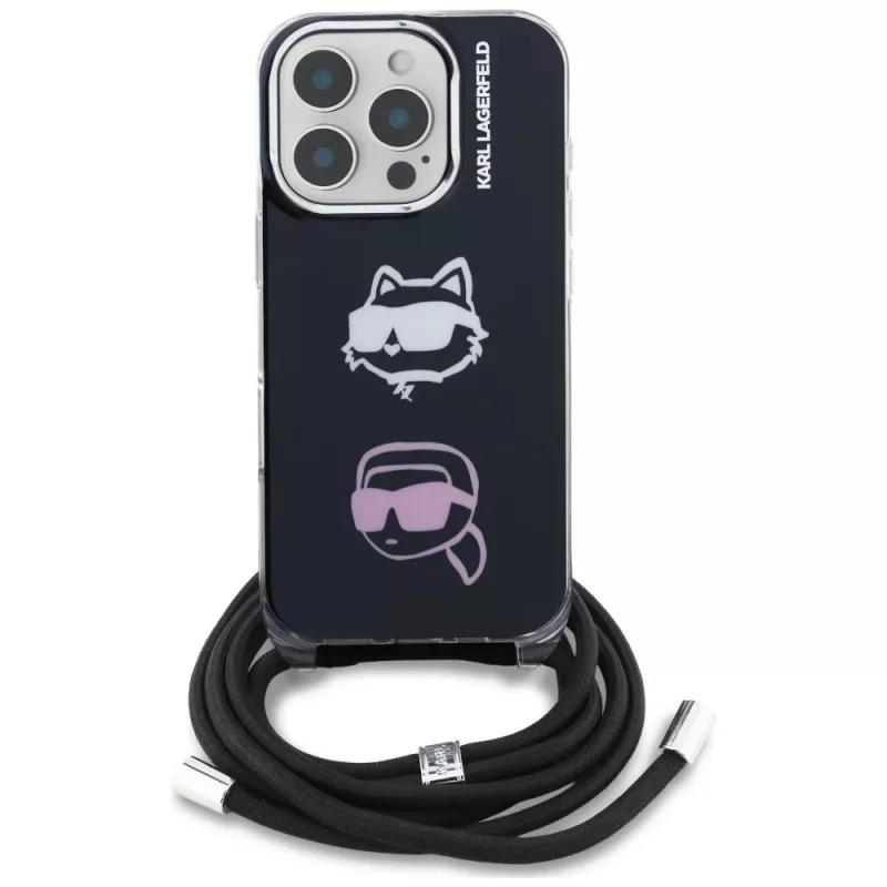KARL LAGERFELD IML Custodia Crossbody con Karl & Choupette Head per Apple iPhone 16 Pro Max, nero