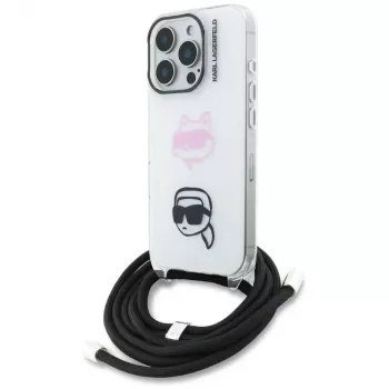 KARL LAGERFELD IML Custodia Crossbody per iPhone 16 Pro Max, bianco, design Karl & Choupette Head