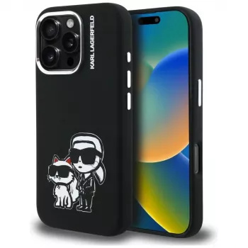 KARL LAGERFELD Silicone Karl & Choupette Sketch Custodia MagSafe per Apple iPhone 16 Pro, nero