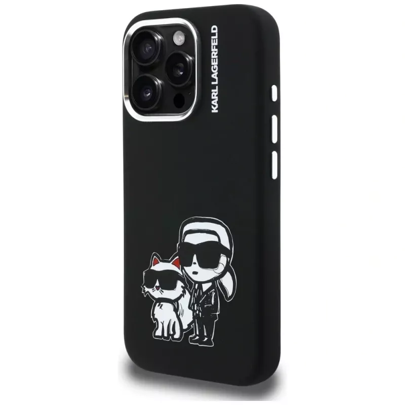 KARL LAGERFELD Silicone Karl & Choupette Sketch Custodia MagSafe per Apple iPhone 16 Pro, nero
