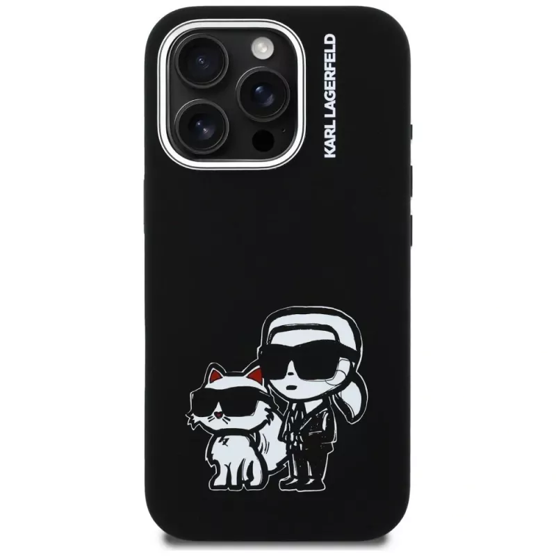 KARL LAGERFELD Silicone Karl & Choupette Sketch Custodia MagSafe per Apple iPhone 16 Pro, nero