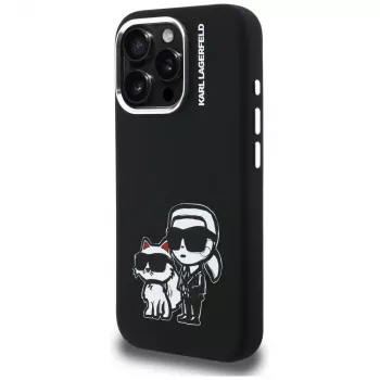 KARL LAGERFELD Silicone Karl & Choupette Sketch Custodia MagSafe per Apple iPhone 16 Pro Max, nero