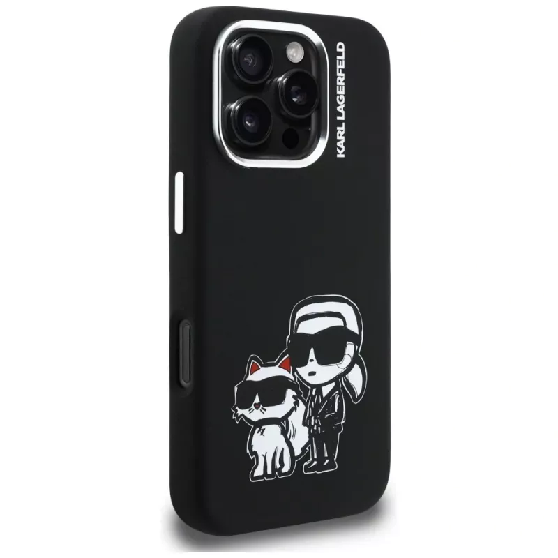KARL LAGERFELD Silicone Karl & Choupette Sketch Custodia MagSafe per Apple iPhone 16 Pro Max, nero