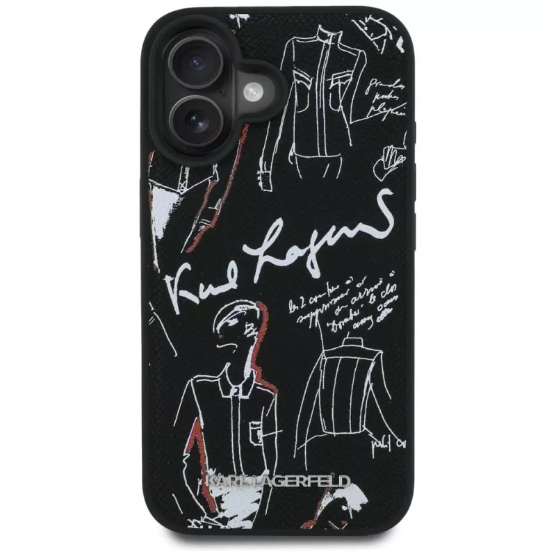KARL LAGERFELD Grained Pattern & Logo Custodia MagSafe per iPhone 16, nero