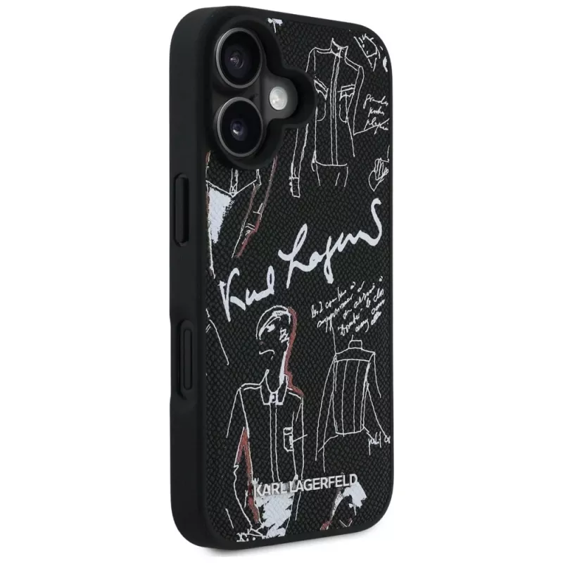 KARL LAGERFELD Grained Pattern & Logo Custodia MagSafe per iPhone 16, nero