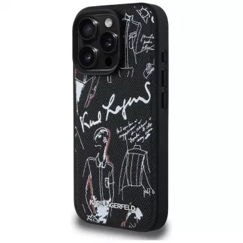 KARL LAGERFELD Grained Pattern & Logo Custodia MagSafe per iPhone 16 Pro Max nero
