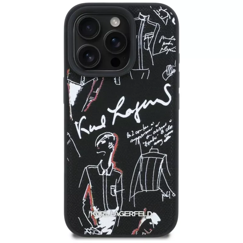 KARL LAGERFELD Grained Pattern & Logo Custodia MagSafe per iPhone 16 Pro Max nero