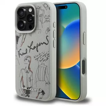 Karl Lagerfeld Grained Pattern & Logo Custodia MagSafe per Apple iPhone 16 Pro, grigio