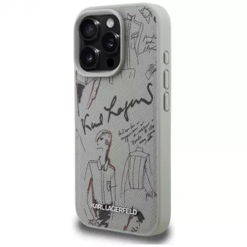 Karl Lagerfeld Grained Pattern & Logo Custodia MagSafe per Apple iPhone 16 Pro, grigio