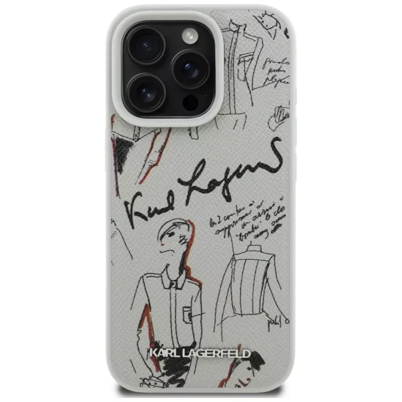Karl Lagerfeld Grained Pattern & Logo Custodia MagSafe per Apple iPhone 16 Pro, grigio