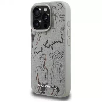 KARL LAGERFELD Grained Pattern & Logo Custodia MagSafe per Apple iPhone 16 Pro Max - grigio
