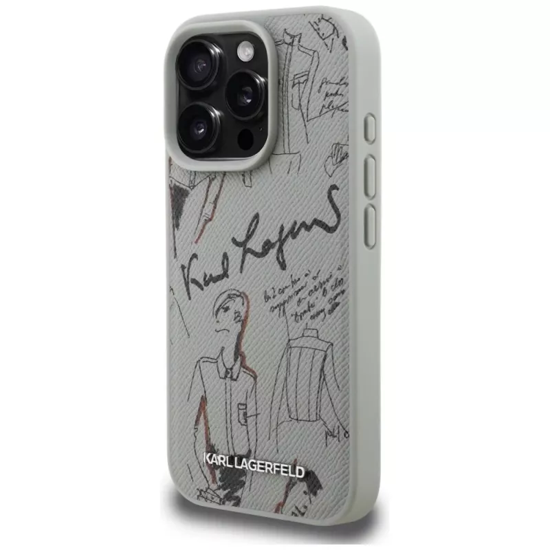 KARL LAGERFELD Grained Pattern & Logo Custodia MagSafe per Apple iPhone 16 Pro Max - grigio