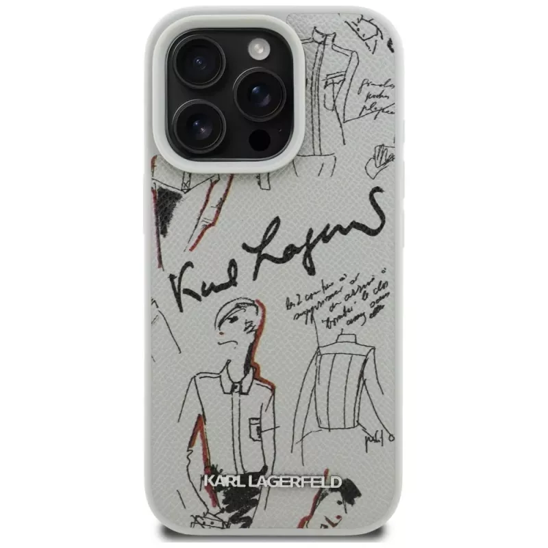 KARL LAGERFELD Grained Pattern & Logo Custodia MagSafe per Apple iPhone 16 Pro Max - grigio