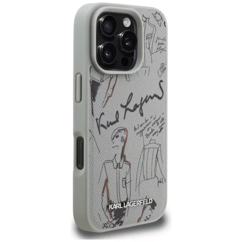 KARL LAGERFELD Grained Pattern & Logo Custodia MagSafe per Apple iPhone 16 Pro Max - grigio