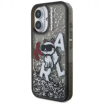 KARL LAGERFELD Liquid Glitter Choupette Logo Custodia per iPhone 16, nero