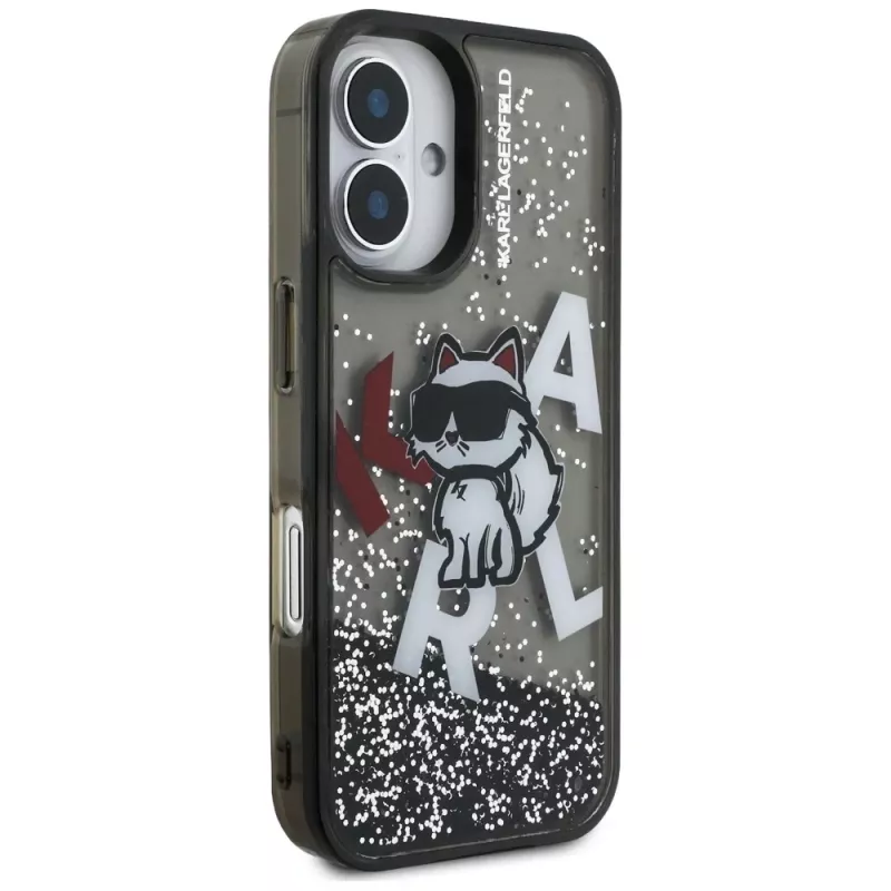 KARL LAGERFELD Liquid Glitter Choupette Logo Custodia per iPhone 16, nero