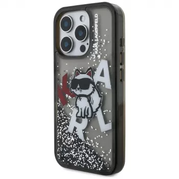 KARL LAGERFELD Liquid Glitter Choupette Logo Custodia per iPhone 16 Pro, nero