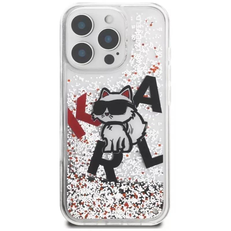 Karl Lagerfeld Liquid Glitter Choupette Logo Custodia per Apple iPhone 16 Pro Max, trasparente