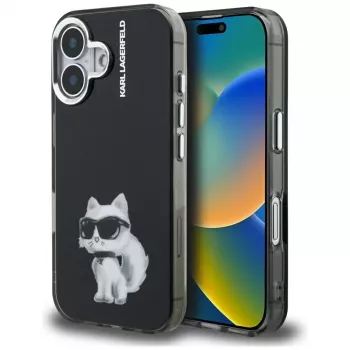 Karl Lagerfeld IML Aquarelle Choupette & Logo Custodia per iPhone 16, nero