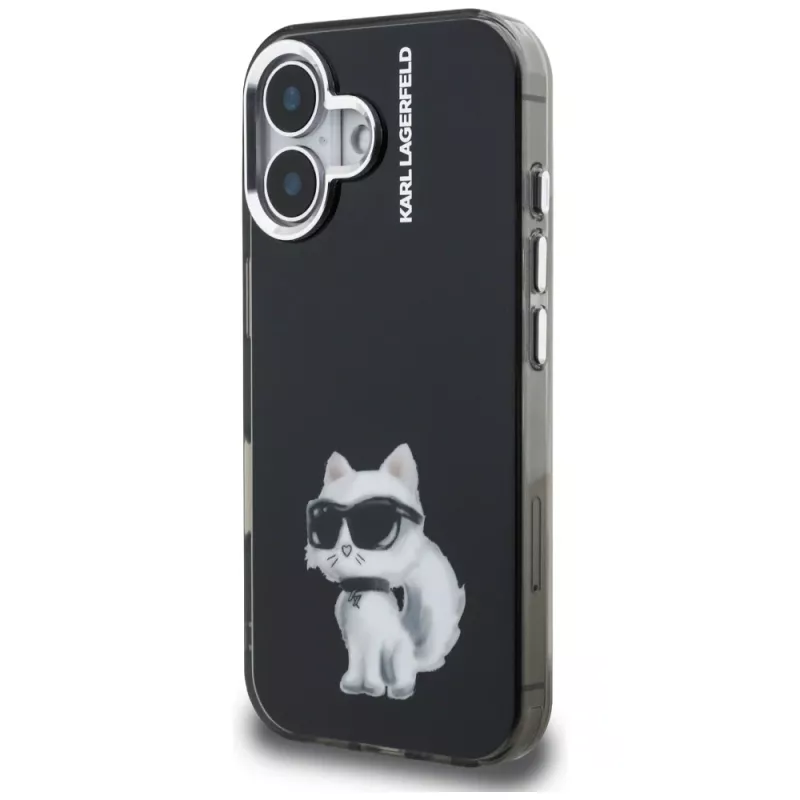Karl Lagerfeld IML Aquarelle Choupette & Logo Custodia per iPhone 16, nero