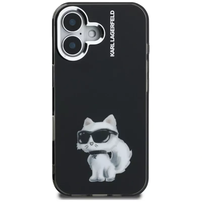 Karl Lagerfeld IML Aquarelle Choupette & Logo Custodia per iPhone 16, nero