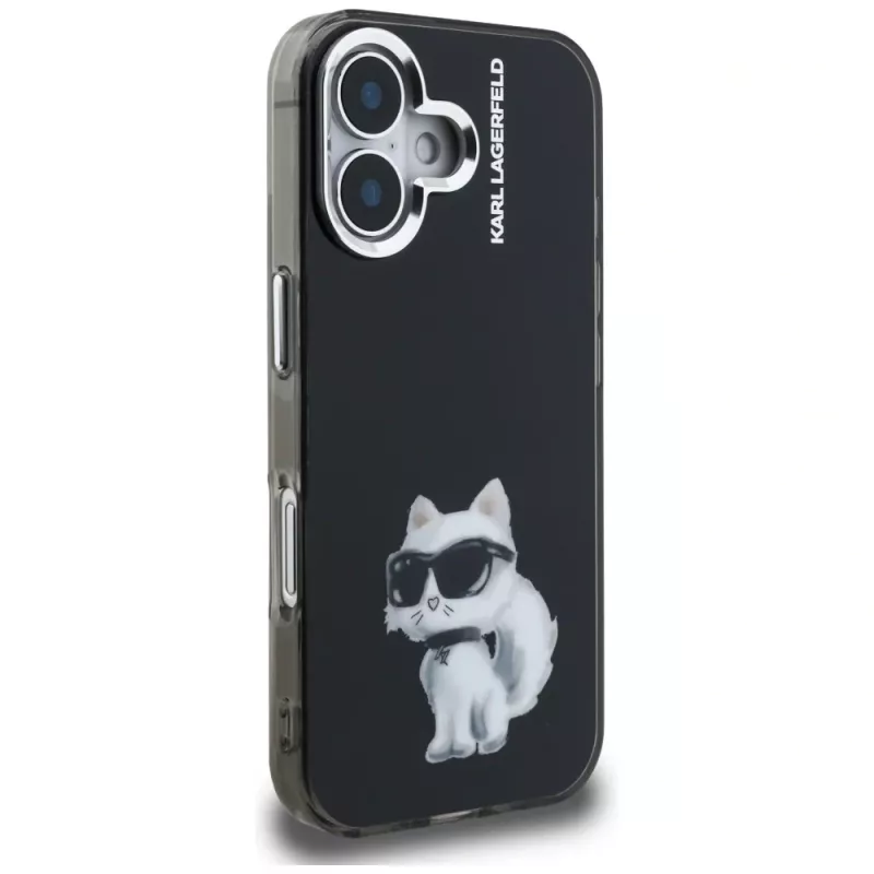 Karl Lagerfeld IML Aquarelle Choupette & Logo Custodia per iPhone 16, nero