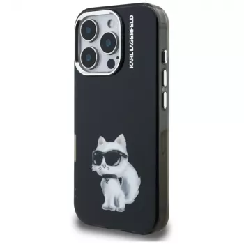 Karl Lagerfeld IML Aquarelle Choupette & Logo Cover posteriore per Apple iPhone 16 Pro, Nero