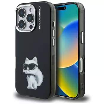 Karl Lagerfeld IML Aquarelle Choupette & Logo Custodia per iPhone 16 Pro Max nero