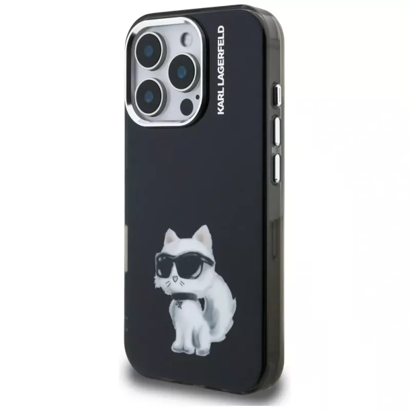 Karl Lagerfeld IML Aquarelle Choupette & Logo Custodia per iPhone 16 Pro Max nero