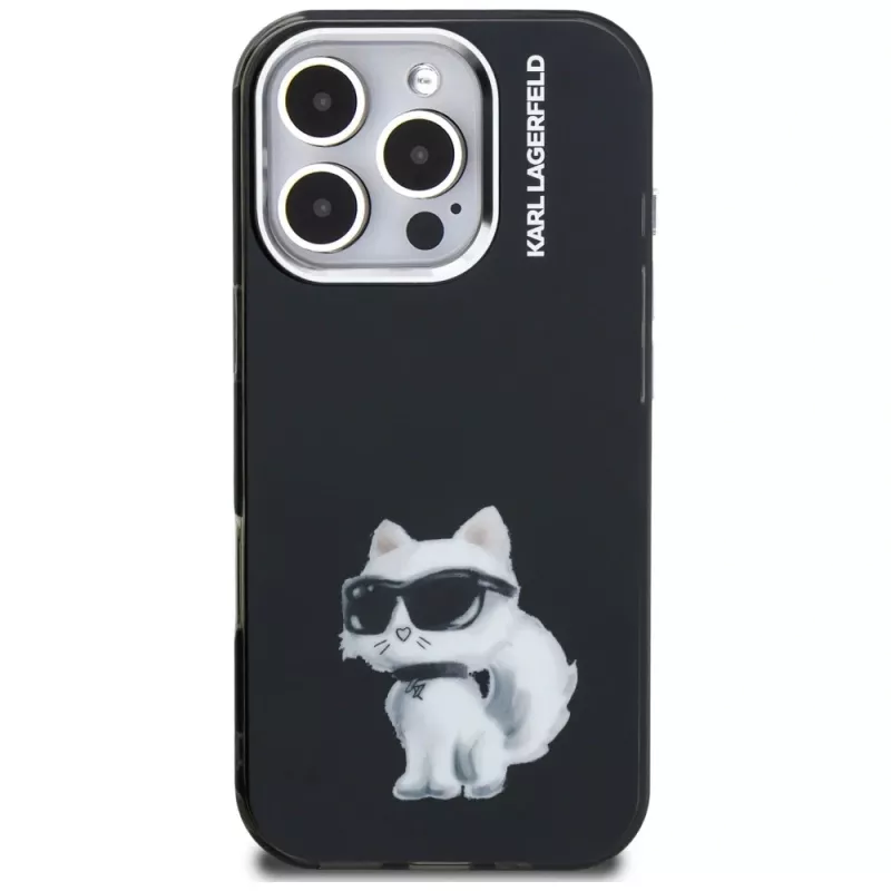 Karl Lagerfeld IML Aquarelle Choupette & Logo Custodia per iPhone 16 Pro Max nero