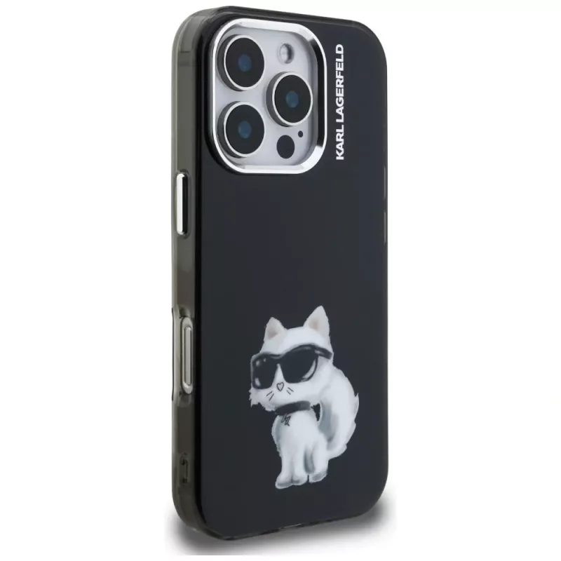 Karl Lagerfeld IML Aquarelle Choupette & Logo Custodia per iPhone 16 Pro Max nero