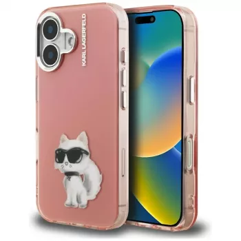 Karl Lagerfeld IML Aquarelle Choupette & Logo Custodia per iPhone 16, rosa