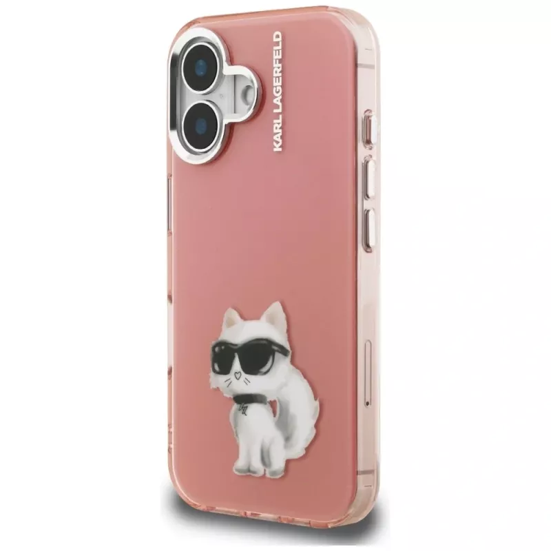 Karl Lagerfeld IML Aquarelle Choupette & Logo Custodia per iPhone 16, rosa