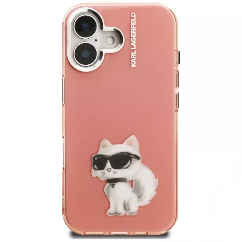 Karl Lagerfeld IML Aquarelle Choupette & Logo Custodia per iPhone 16, rosa