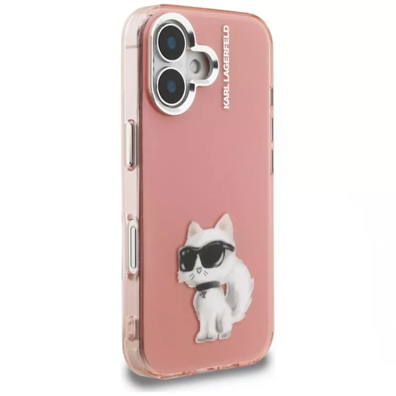 Karl Lagerfeld IML Aquarelle Choupette & Logo Custodia per iPhone 16, rosa