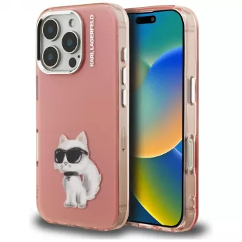 Karl Lagerfeld IML Aquarelle Choupette & Logo Custodia per Apple iPhone 16 Pro, rosa