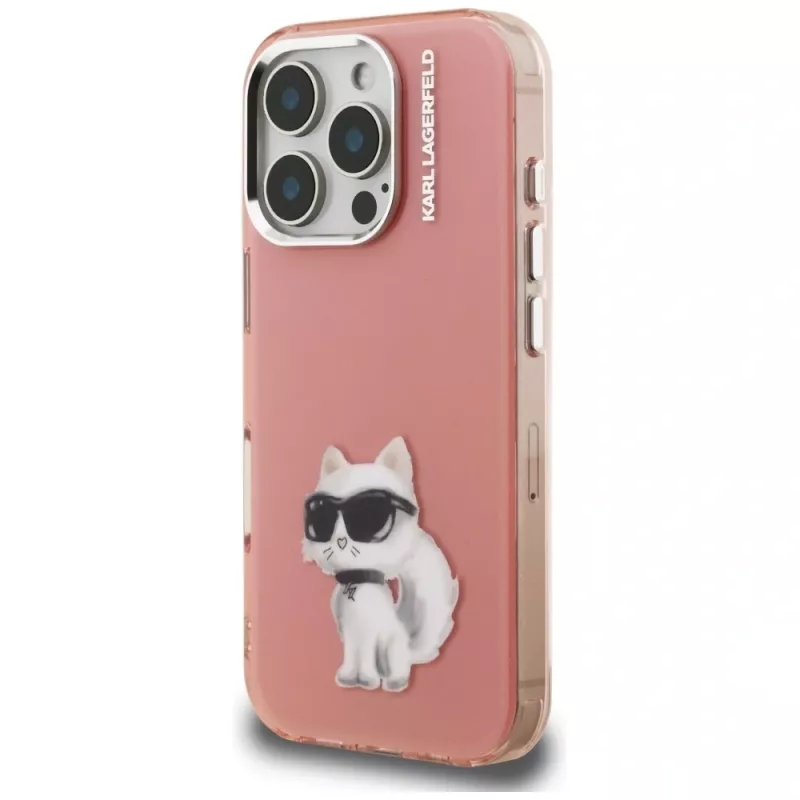 Karl Lagerfeld IML Aquarelle Choupette & Logo Custodia per Apple iPhone 16 Pro, rosa
