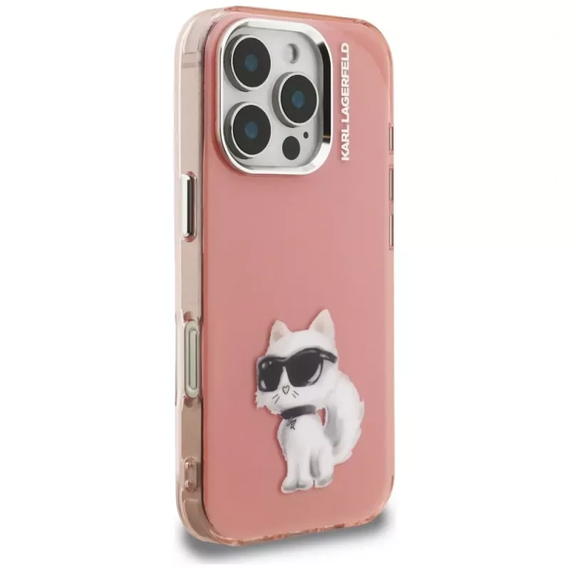 Karl Lagerfeld IML Aquarelle Choupette & Logo Custodia per Apple iPhone 16 Pro, rosa