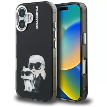 KARL LAGERFELD IML Aquarelle Karl & Choupette & Logo Back Cover per Apple iPhone 16, nero