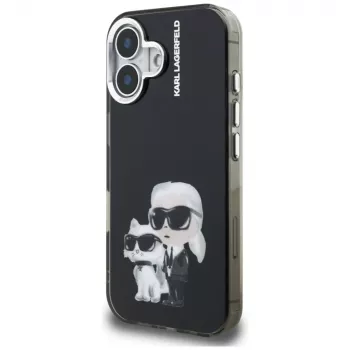 KARL LAGERFELD IML Aquarelle Karl & Choupette & Logo Back Cover per Apple iPhone 16, nero