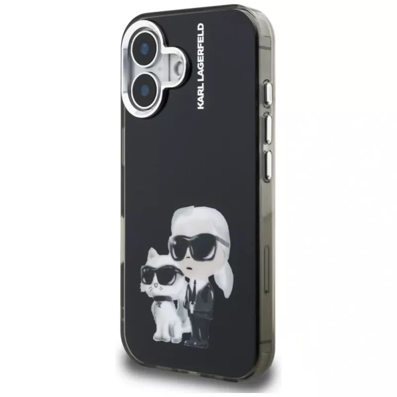 KARL LAGERFELD IML Aquarelle Karl & Choupette & Logo Back Cover per Apple iPhone 16, nero