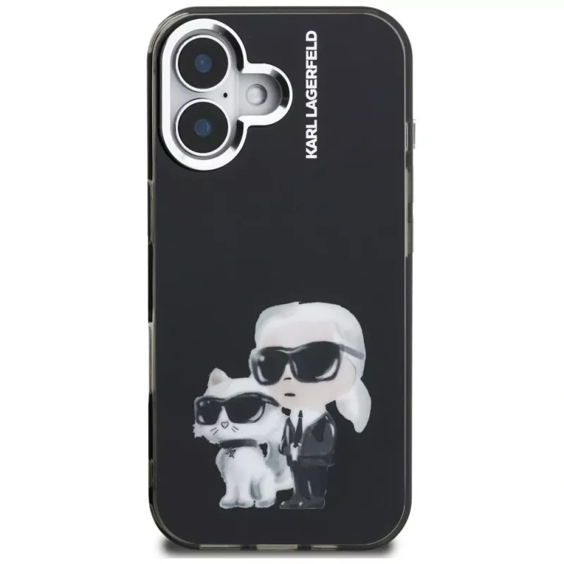 KARL LAGERFELD IML Aquarelle Karl & Choupette & Logo Back Cover per Apple iPhone 16, nero